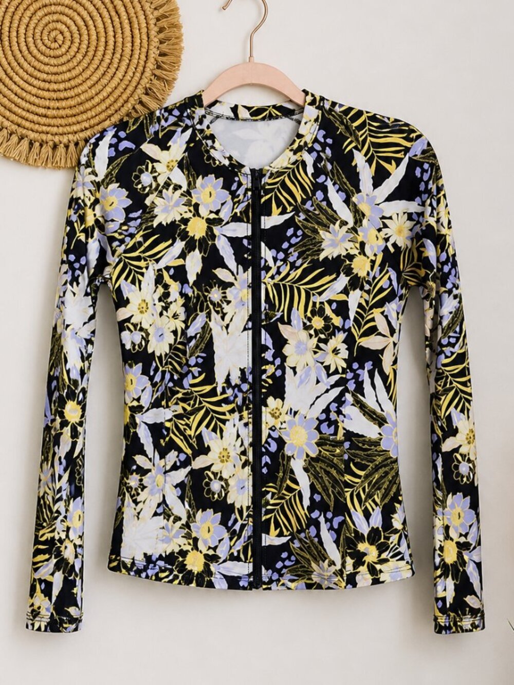 Sunseeker Milla Long Sleeve Tropical Print Full Zip Rash Guard Sun Top SZ 4/6